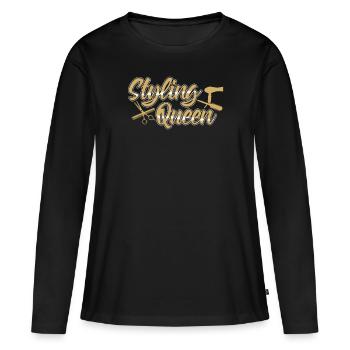Styling Queen | Friseurin Geschenkidee Friseur - Frauen Premium Bio Langarmshirt - Schwarz - Vorne - Julia (174cm)