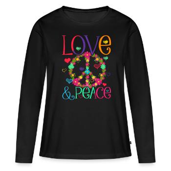 Hippie Love Peace Flower Power Friedensbewegung - Frauen Premium Bio Langarmshirt - Schwarz - Vorne - Julia (174cm)