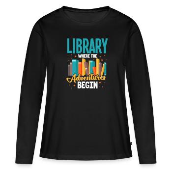 La bibliothèque - T-shirt manches longues Premium bio Femme - noir - Devant - Julia (174cm)