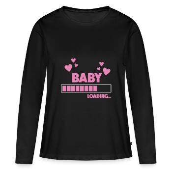 Baby Mutter Schwangerschaft Ankündigung Damen - Frauen Premium Bio Langarmshirt - Schwarz - Vorne - Julia (174cm)