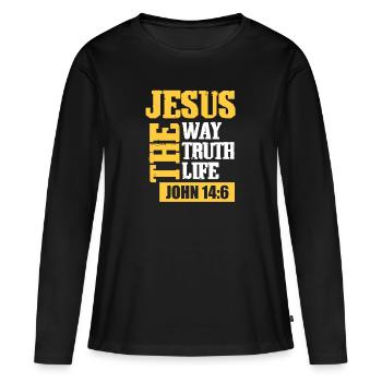 Jésus - T-shirt manches longues Premium bio Femme - noir - Devant - Julia (174cm)