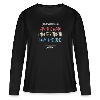 Jésus - T-shirt manches longues Premium bio Femme - noir - Devant - Julia (174cm)
