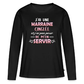 J'ai une marraine cinglée. Humour famille. - T-shirt manches longues Premium bio Femme - noir - Devant - Julia (174cm)