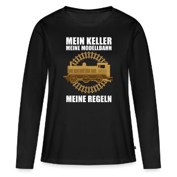 Mein Keller Meine Modellbahn Lokomotive - Frauen Premium Bio Langarmshirt - Schwarz - Vorne - Julia (174cm)