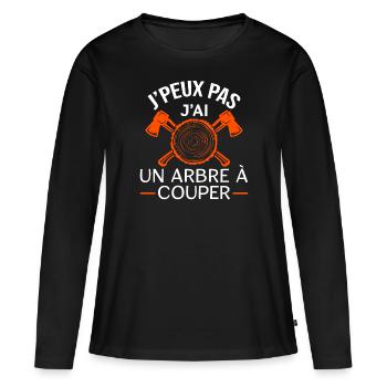 J'peux pas j'ai un arbre à couper. Humour bûcheron - T-shirt manches longues Premium bio Femme - noir - Devant - Julia (174cm)