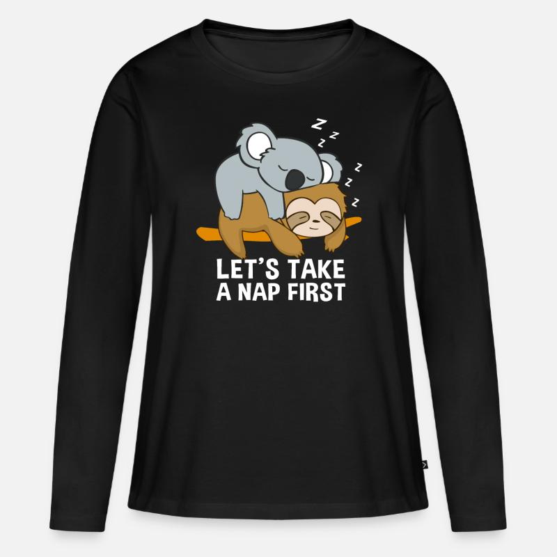 Faultier Koala Schlafen Langschläfer Süß Faulenzer - Frauen Premium Bio Langarmshirt - Schwarz