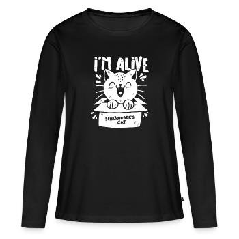 Le chat de Schrödinger - T-shirt manches longues Premium bio Femme - noir - Devant - Julia (174cm)