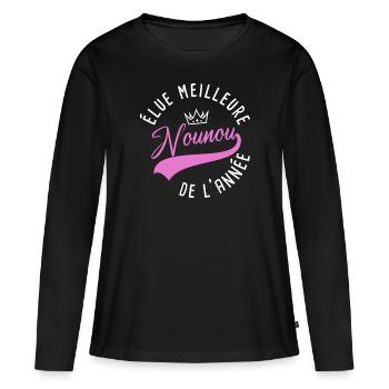 élue meilleure nounou de l'année. Humour garderie - T-shirt manches longues Premium bio Femme - noir - Devant - Julia (174cm)