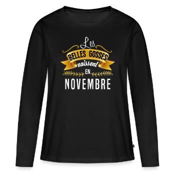 les belles gosses naissent en novembre. Naissance - T-shirt manches longues Premium bio Femme - noir - Devant - Julia (174cm)