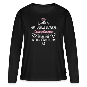 Oublie les pantoufles de verre équitation humour - T-shirt manches longues Premium bio Femme - noir - Devant - Julia (174cm)