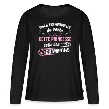 Oublie les pantoufles de verres, Humour football - T-shirt manches longues Premium bio Femme - noir - Devant - Julia (174cm)