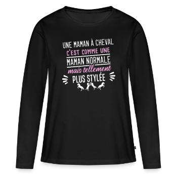 une maman à cheval. Maman cool humour équitation - T-shirt manches longues Premium bio Femme - noir - Devant - Julia (174cm)