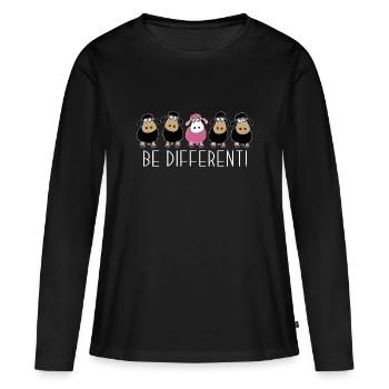 Sois différent. Mouton rose. Sois différent. cadeau - T-shirt manches longues Premium bio Femme - noir - Devant - Julia (174cm)