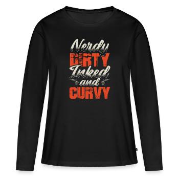 Tattooed Nerdy Inked Curvy Woman Tattoo - Women's Premium Organic Long Sleeve Shirt - black - Front - Julia (174cm)