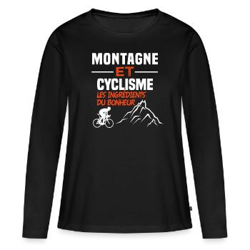 Montagne et cyclisme, les ingrédients du bonheur - T-shirt manches longues Premium bio Femme - noir - Devant - Julia (174cm)