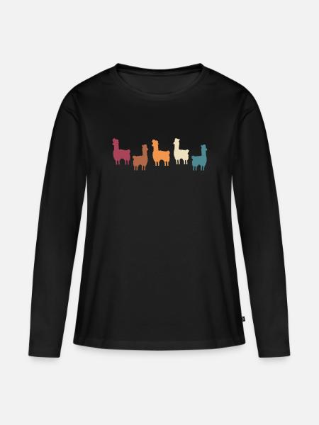 Alpaka Retro Vintage Lama Geschenk - Frauen Premium Bio Langarmshirt - Schwarz