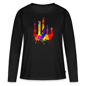 Shanghai Skyline Chine Couleurs Colorées Asie Amour - T-shirt manches longues Premium bio Femme - noir - Devant - Julia (174cm)