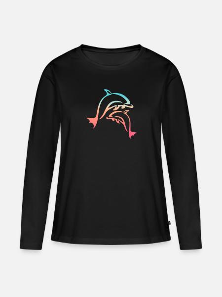 Delfin - Frauen Premium Bio Langarmshirt - Schwarz