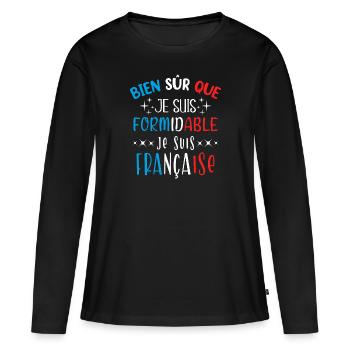 France française humour pays idée cadeau région - T-shirt manches longues Premium bio Femme - noir - Devant - Julia (174cm)