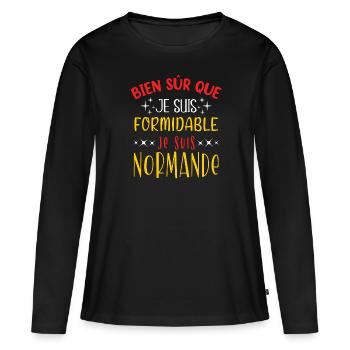 Normandie humour femme normande idée cadeau région - T-shirt manches longues Premium bio Femme - noir - Devant - Julia (174cm)