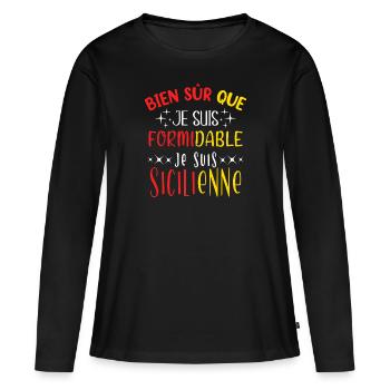 Sicile Humour pays Italie, drapeau italien, humour - T-shirt manches longues Premium bio Femme - noir - Devant - Julia (174cm)