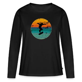 Skateur skateboard skate skater rétro patinage - T-shirt manches longues Premium bio Femme - noir - Devant - Julia (174cm)