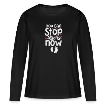 Grossesse Bébé Enceinte Ventre de bébé Cadeau - T-shirt manches longues Premium bio Femme - noir - Devant - Julia (174cm)