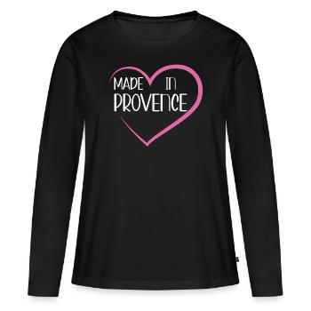 Made in Provence Süd-Humor, Meditiertes Geschenk - Frauen Premium Bio Langarmshirt - Schwarz - Vorne - Julia (174cm)