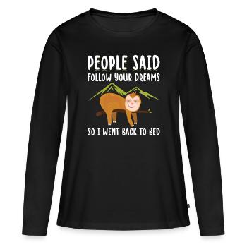 Paresseux matine de pyjama de dormeur - T-shirt manches longues Premium bio Femme - noir - Devant - Julia (174cm)