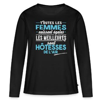Hôtesse de l'air. Cadeau avion, vol, vacances - T-shirt manches longues Premium bio Femme - noir - Devant - Julia (174cm)