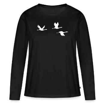 Oies volantes oies oiseaux migrateurs Cadeau de Graugan - T-shirt manches longues Premium bio Femme - noir - Devant - Julia (174cm)