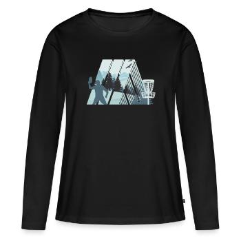 Trend sport Discgolf, Nature, Géométrie Design - T-shirt manches longues Premium bio Femme - noir - Devant - Julia (174cm)