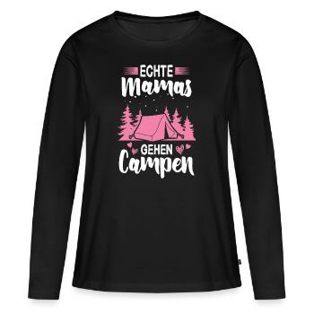 Echte Mamas Gehen Campen Campingplatz Camping Mama - Frauen Premium Bio Langarmshirt - Schwarz - Vorne - Julia (174cm)