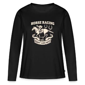 Courses de chevaux, le jockey et son cheval de course - T-shirt manches longues Premium bio Femme - noir - Devant - Julia (174cm)