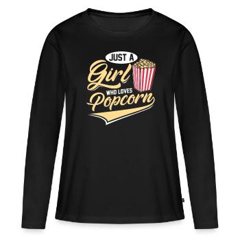Pop corn - T-shirt manches longues Premium bio Femme - noir - Devant - Julia (174cm)