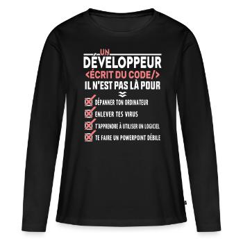 Un Développeur Écrit du Code Cadeau - T-shirt manches longues Premium bio Femme - noir - Devant - Julia (174cm)