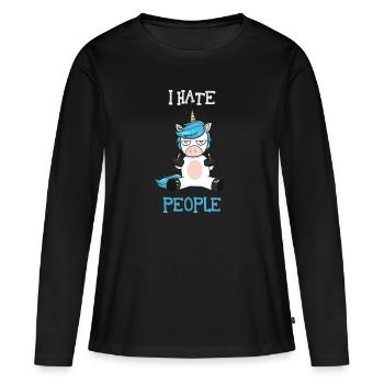 I hate people - T-shirt manches longues Premium bio Femme - noir - Devant - Julia (174cm)