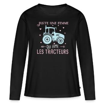 Agricultrice, une femme qui aime les tracteurs - T-shirt manches longues Premium bio Femme - noir - Devant - Julia (174cm)