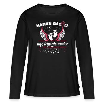 Maman 2022 Cadeau naissance surprise future maman - T-shirt manches longues Premium bio Femme - noir - Devant - Julia (174cm)