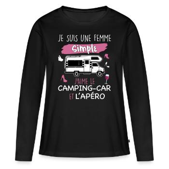 Camping-car femme apero cadeau humour - T-shirt manches longues Premium bio Femme - noir - Devant - Julia (174cm)