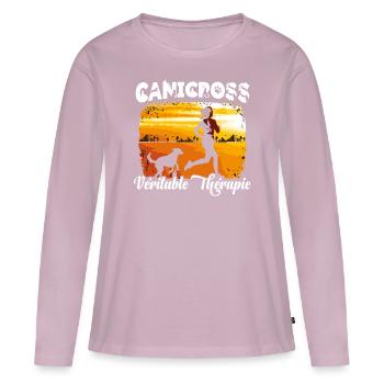 Canicross footing avec chien idée cadeau originale - T-shirt manches longues Premium bio Femme - rose poudré - Devant - Julia (174cm)