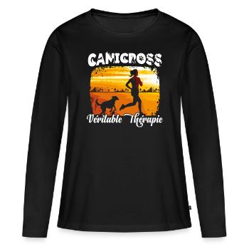 Canicross footing avec chien idée cadeau originale - T-shirt manches longues Premium bio Femme - noir - Devant - Julia (174cm)