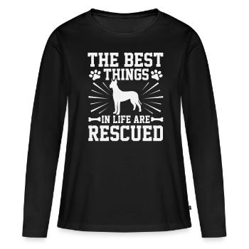 Refuge chien Sauvetage animaux Refuge pour chiens - T-shirt manches longues Premium bio Femme - noir - Devant - Julia (174cm)