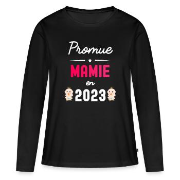Promue mamie en 2023 - T-shirt manches longues Premium bio Femme - noir - Devant - Julia (174cm)