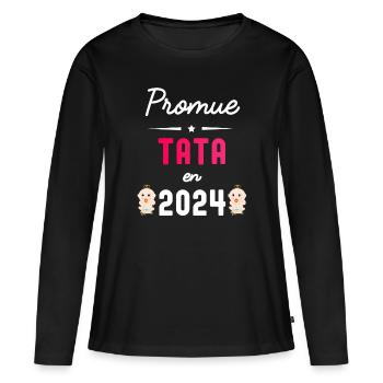 Promue tata en 2024 - T-shirt manches longues Premium bio Femme - noir - Devant - Julia (174cm)