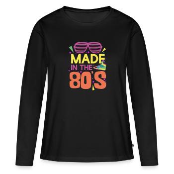 80er Jahre - Frauen Premium Bio Langarmshirt - Schwarz - Vorne - Julia (174cm)