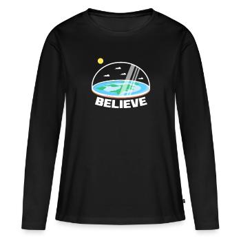 Plat Terre Flat Earth Conspiration Cadeau - T-shirt manches longues Premium bio Femme - noir - Devant - Julia (174cm)
