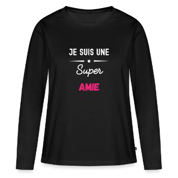 je suis une super amie - T-shirt manches longues Premium bio Femme - noir - Devant - Julia (174cm)