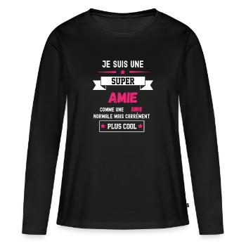 super amie comme amie normale - T-shirt manches longues Premium bio Femme - noir - Devant - Julia (174cm)