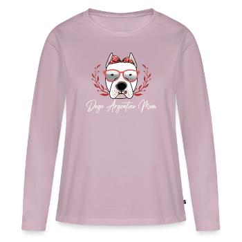 Grand Danois Argentin Maman Dogo Argentino Cadeau - T-shirt manches longues Premium bio Femme - rose poudré - Devant - Julia (174cm)